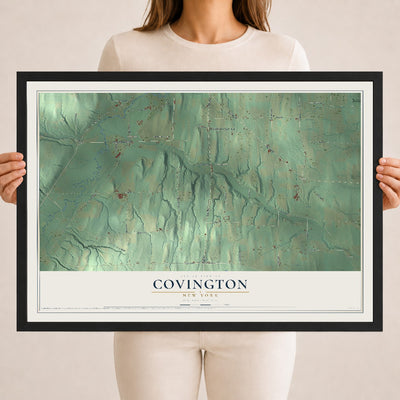 Covington, New York map print, 18" x 24" W/ Black Ayous Wood Frame mockup