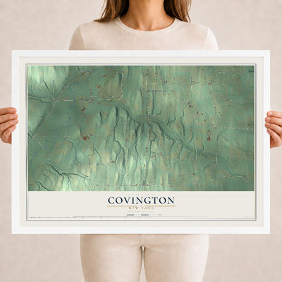 Covington, New York map print, 18" x 24" W/ White Ayous Wood Frame mockup