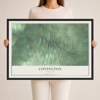 Covington, New York map print, 24" x 36" W/ Black Ayous Wood Frame mockup