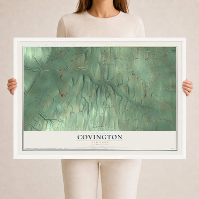 Covington, New York map print, 24" x 36" W/ White Ayous Wood Frame mockup