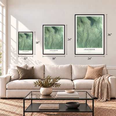 Cragsmoor, New York map in 12 x 18, 18 x 24 and 24 x 36 inch sizes above a sofa