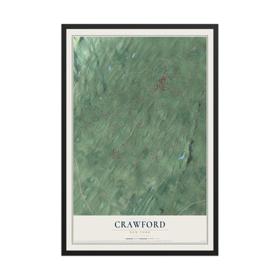 Crawford, New York map print, 12" x 18" W/ Black Ayous Wood Frame mockup