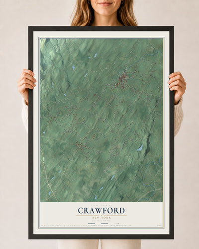 Crawford, New York map print, 24" x 36" W/ Black Ayous Wood Frame mockup
