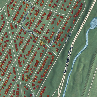 Close-up of the map of Crestwood, New York print showing street and building detail