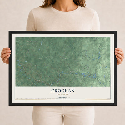 Croghan, New York map print, 12" x 18" W/ Black Ayous Wood Frame mockup