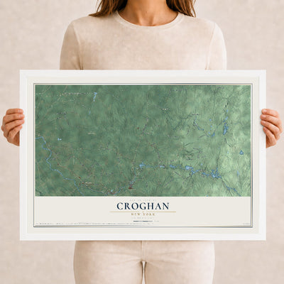 Croghan, New York map print, 12" x 18" W/ White Ayous Wood Frame mockup