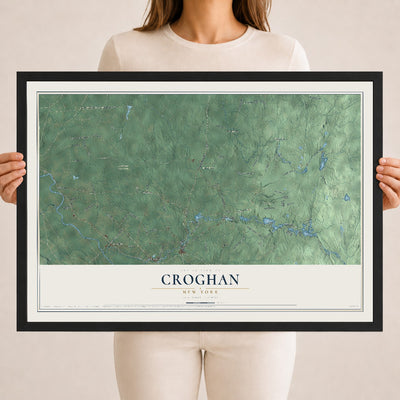 Croghan, New York map print, 18" x 24" W/ Black Ayous Wood Frame mockup