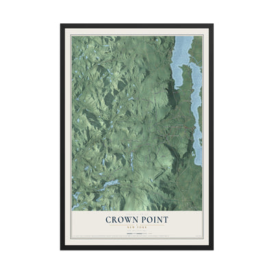 Crown Point, New York map print, 12" x 18" W/ Black Ayous Wood Frame mockup