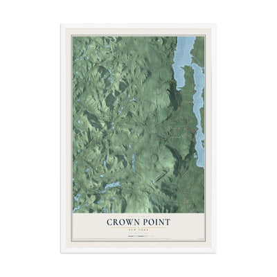 Crown Point, New York map print, 12" x 18" W/ White Ayous Wood Frame mockup
