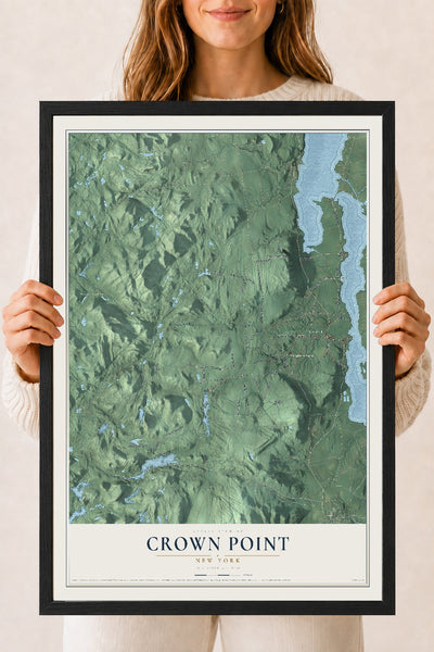 Crown Point, New York map print, 18" x 24" W/ Black Ayous Wood Frame mockup