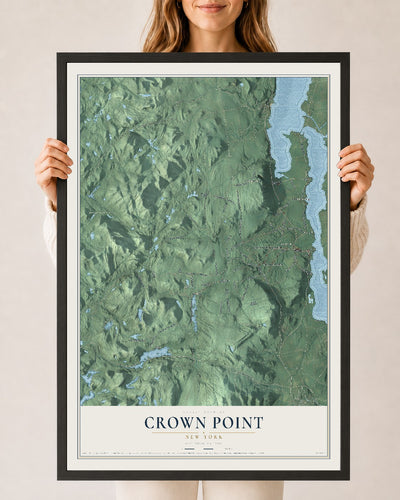 Crown Point, New York map print, 24" x 36" W/ Black Ayous Wood Frame mockup