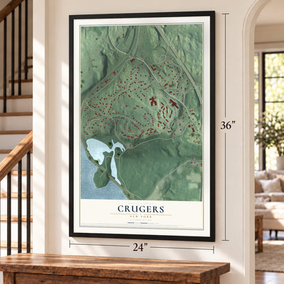 Crugers, New York map, 24 x 36 inch print in a black frame by a staircase