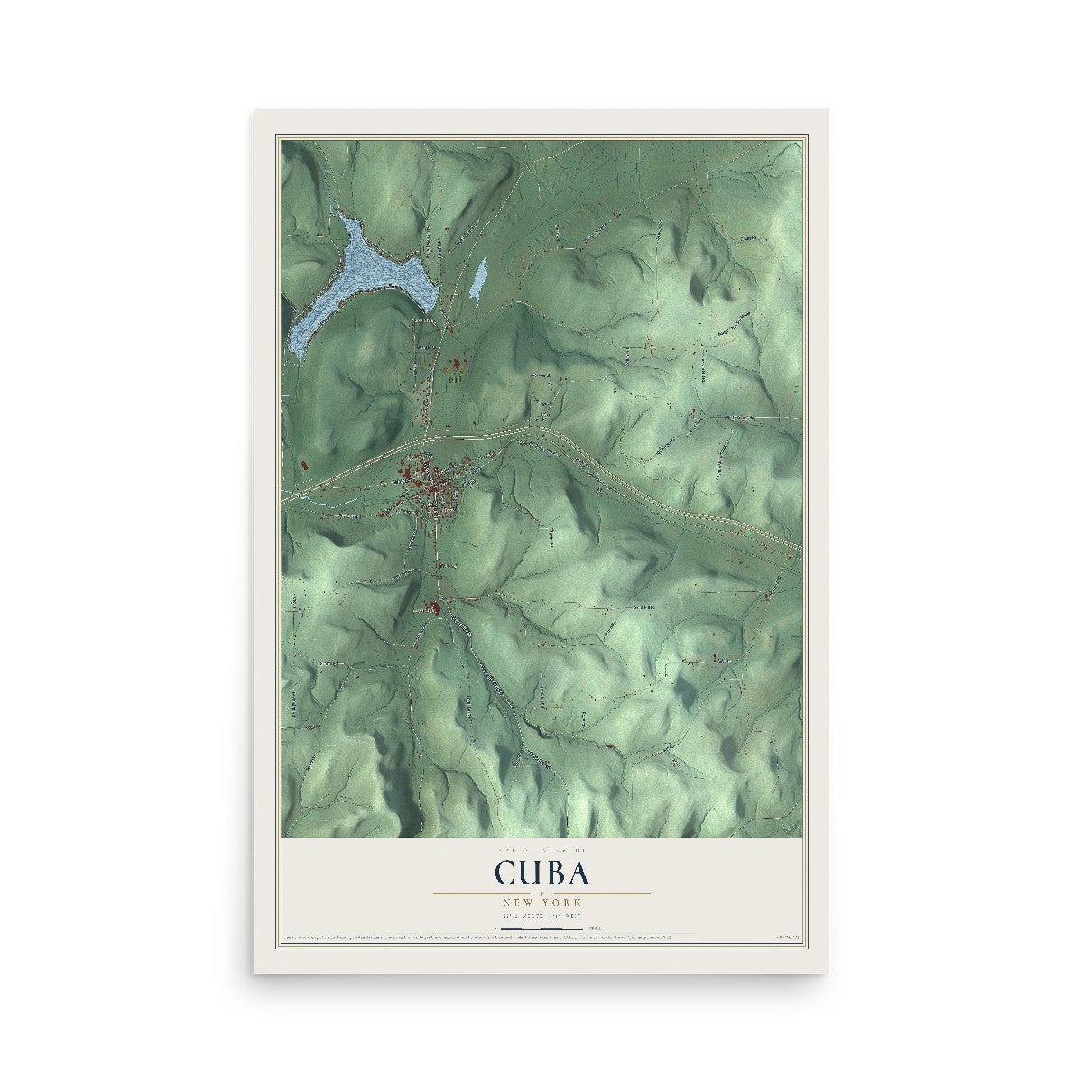 Cuba, New York map print, 12" x 18" Archival Matte Print mockup