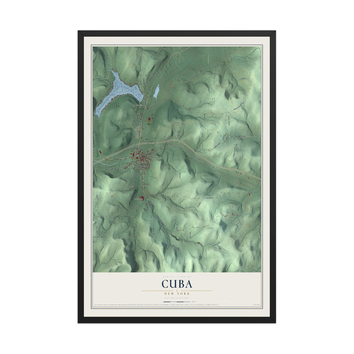 Cuba, New York map print, 12" x 18" W/ Black Ayous Wood Frame mockup