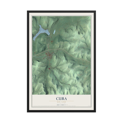 Cuba, New York map print, 12" x 18" W/ Black Ayous Wood Frame mockup