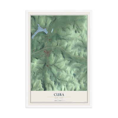 Cuba, New York map print, 12" x 18" W/ White Ayous Wood Frame mockup