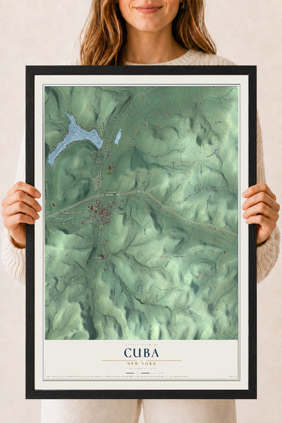 Cuba, New York map print, 18" x 24" W/ Black Ayous Wood Frame mockup