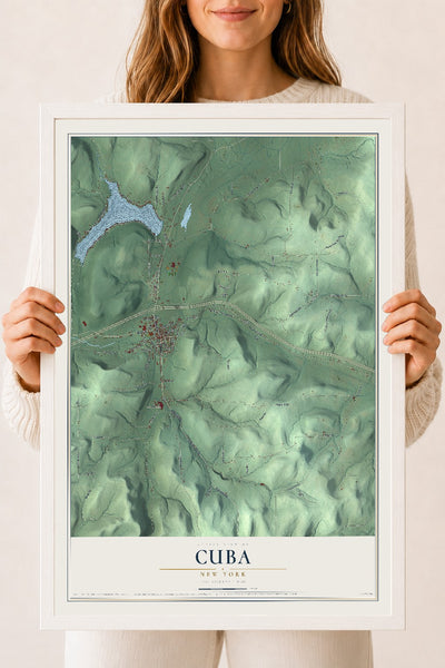 Cuba, New York map print, 18" x 24" W/ White Ayous Wood Frame mockup
