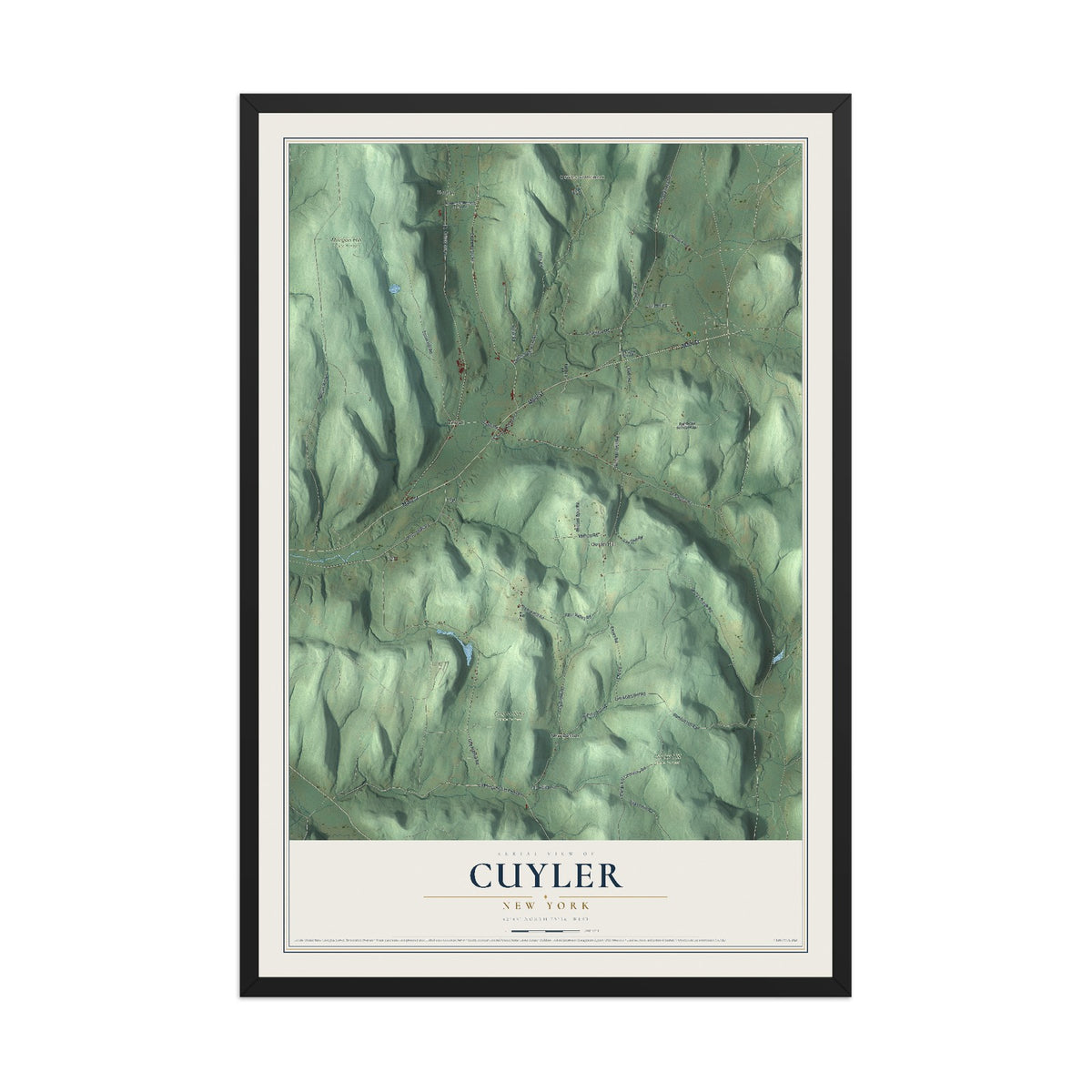 Cuyler, New York map print, 12" x 18" W/ Black Ayous Wood Frame mockup
