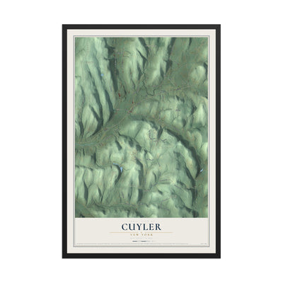 Cuyler, New York map print, 12" x 18" W/ Black Ayous Wood Frame mockup