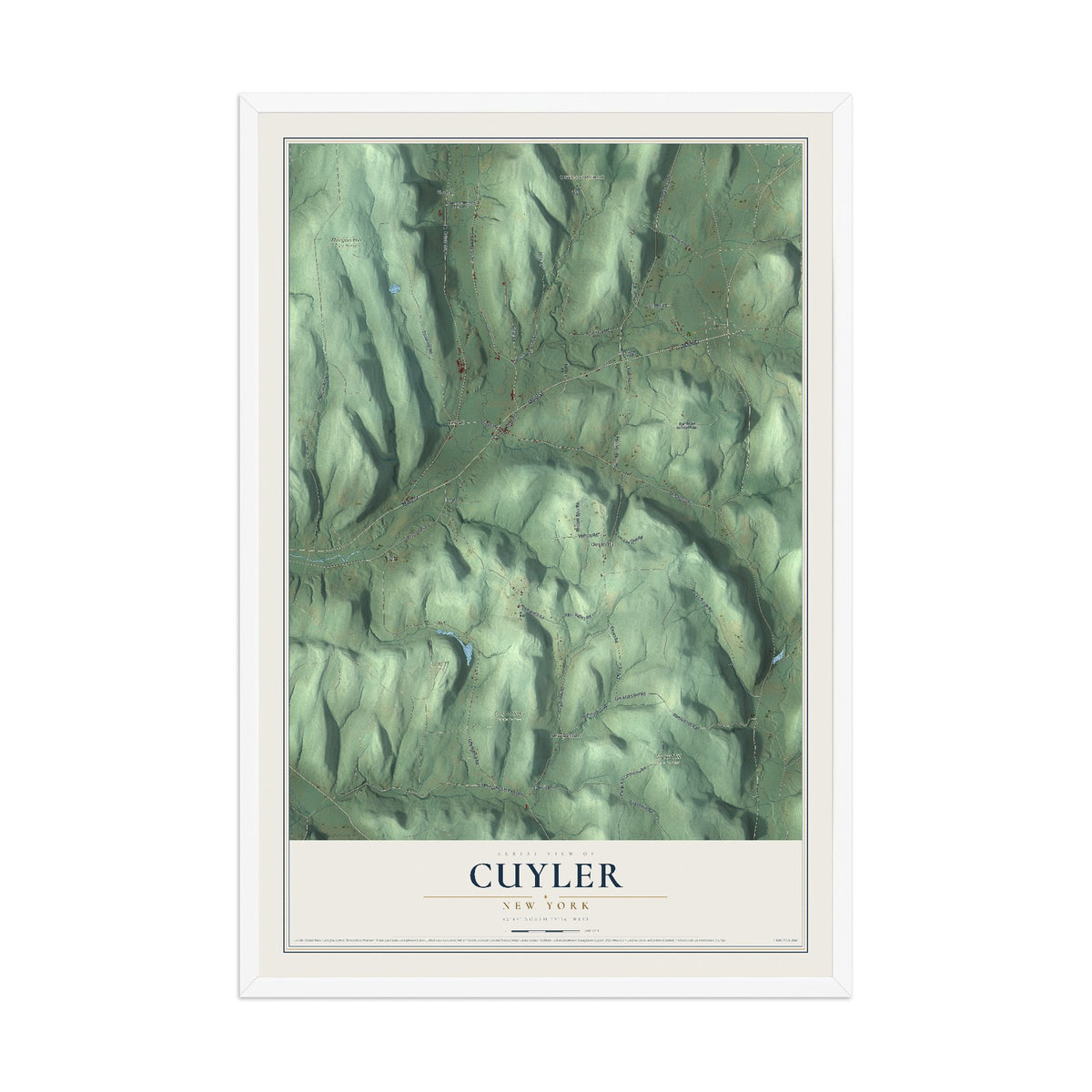 Cuyler, New York map print, 12" x 18" W/ White Ayous Wood Frame mockup
