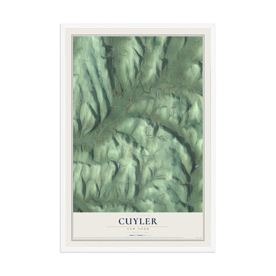 Cuyler, New York map print, 12" x 18" W/ White Ayous Wood Frame mockup