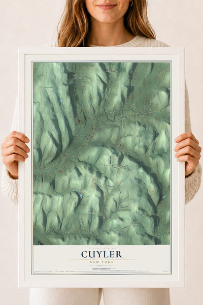 Cuyler, New York map print, 18" x 24" W/ White Ayous Wood Frame mockup
