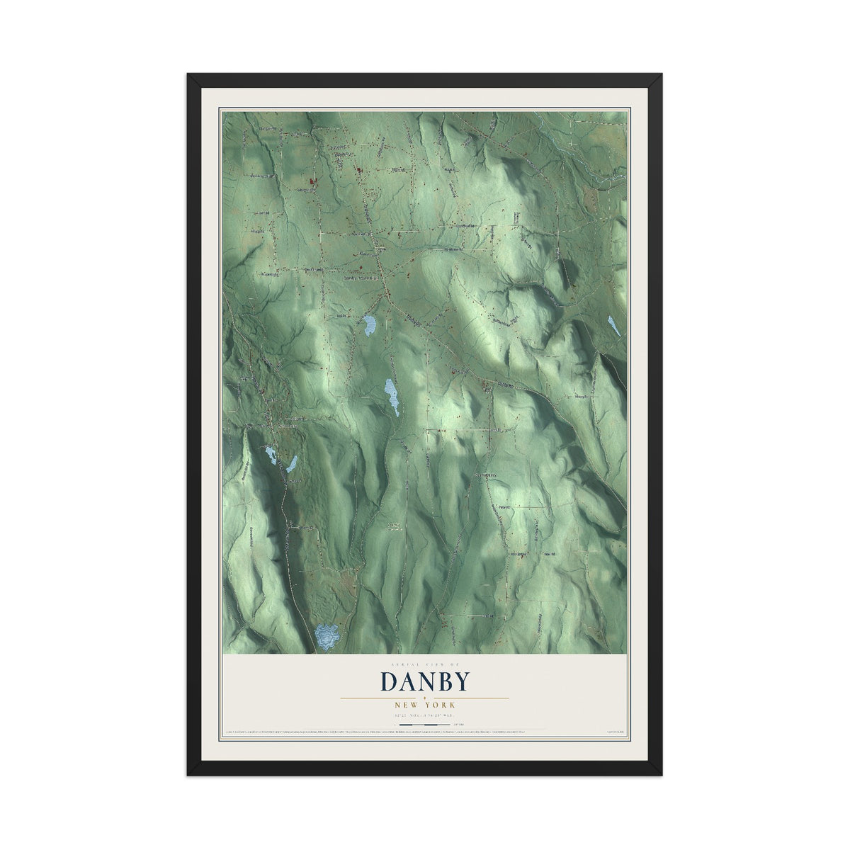 Danby, New York map print, 12" x 18" W/ Black Ayous Wood Frame mockup