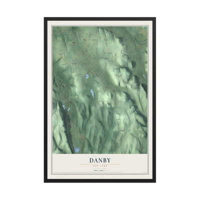 Danby, New York map print, 12" x 18" W/ Black Ayous Wood Frame mockup
