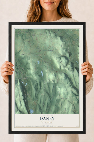 Danby, New York map print, 18" x 24" W/ Black Ayous Wood Frame mockup