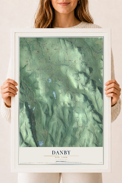Danby, New York map print, 18" x 24" W/ White Ayous Wood Frame mockup