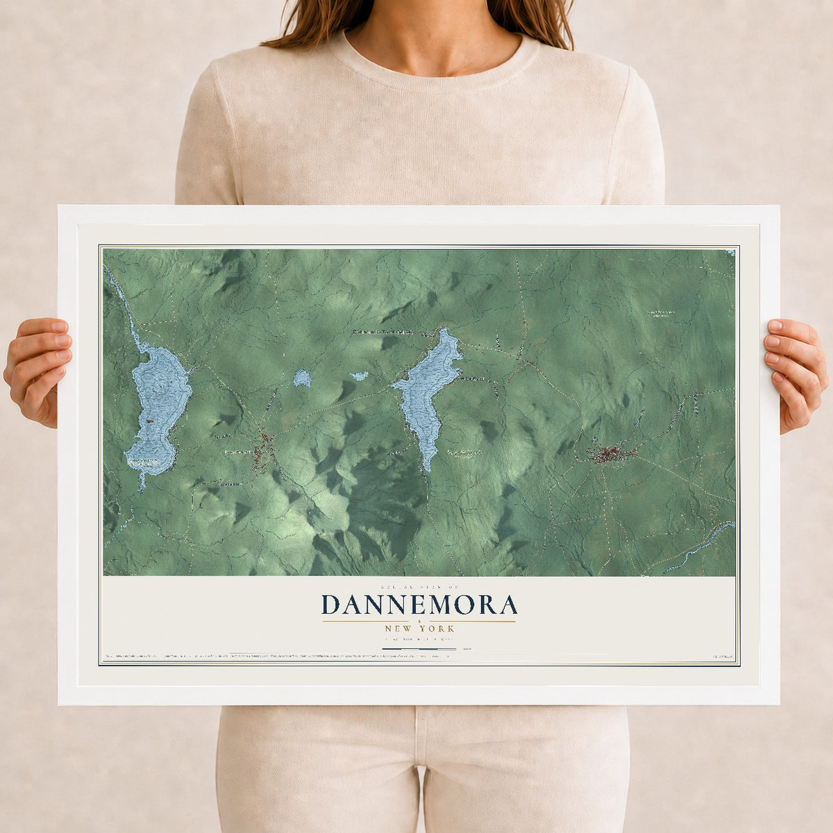 Dannemora, New York map print, 12" x 18" W/ White Ayous Wood Frame mockup
