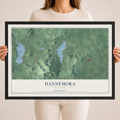 Dannemora, New York map print, 18" x 24" W/ Black Ayous Wood Frame mockup