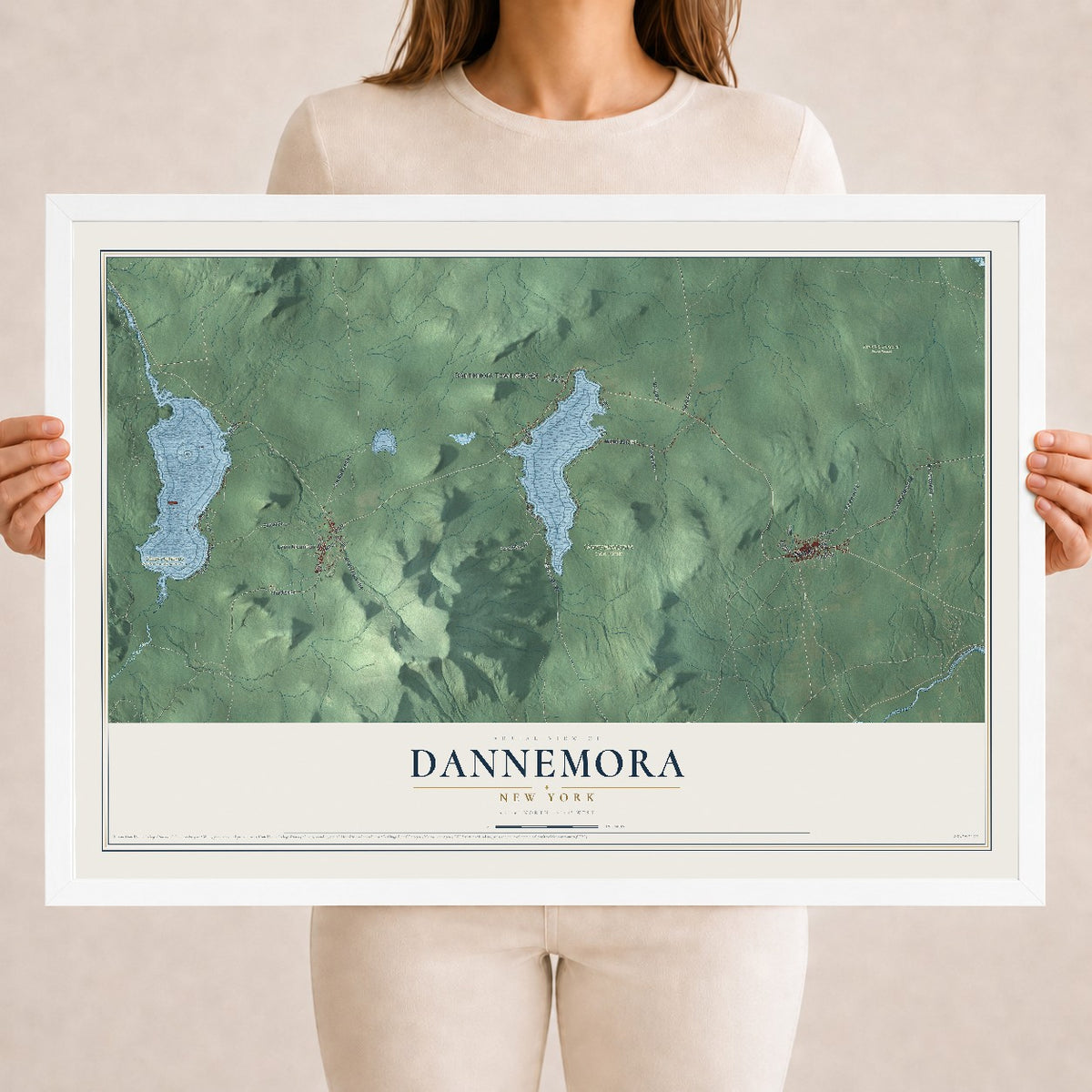 Dannemora, New York map print, 18" x 24" W/ White Ayous Wood Frame mockup