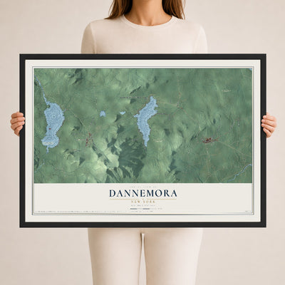 Dannemora, New York map print, 24" x 36" W/ Black Ayous Wood Frame mockup