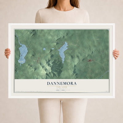 Dannemora, New York map print, 24" x 36" W/ White Ayous Wood Frame mockup