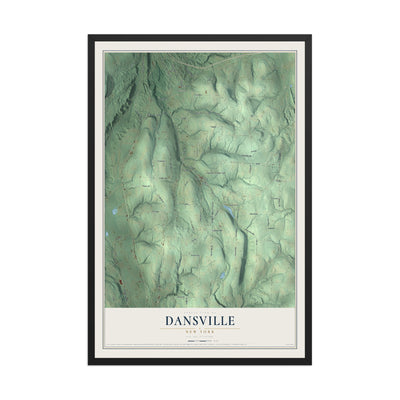 Dansville, New York map print, 12" x 18" W/ Black Ayous Wood Frame mockup