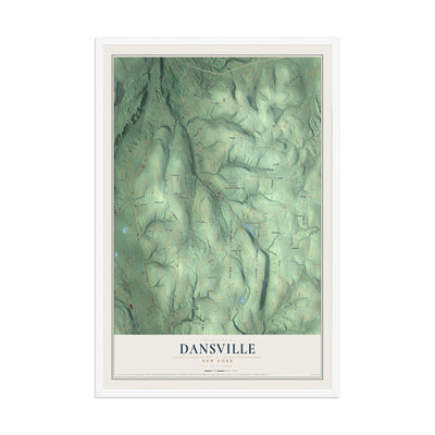 Dansville, New York map print, 12" x 18" W/ White Ayous Wood Frame mockup