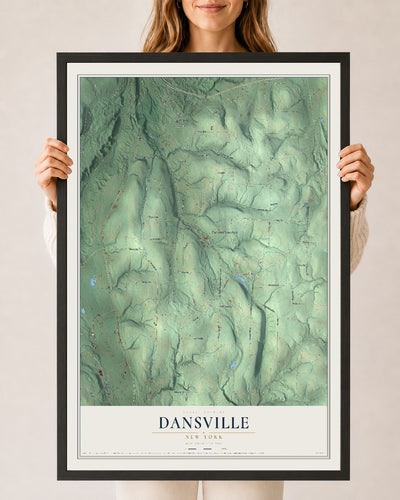 Dansville, New York map print, 24" x 36" W/ Black Ayous Wood Frame mockup