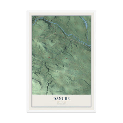 Danube, New York map print, 12" x 18" W/ White Ayous Wood Frame mockup