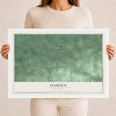 Darien, New York map print, 12" x 18" W/ White Ayous Wood Frame mockup
