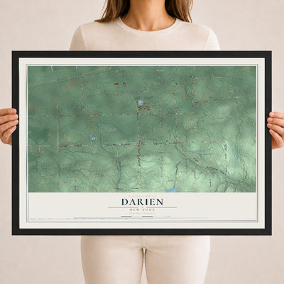 Darien, New York map print, 18" x 24" W/ Black Ayous Wood Frame mockup