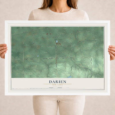 Darien, New York map print, 18" x 24" W/ White Ayous Wood Frame mockup