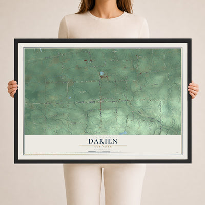 Darien, New York map print, 24" x 36" W/ Black Ayous Wood Frame mockup