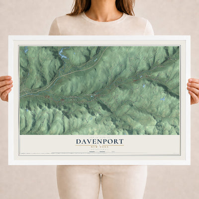 Davenport, New York map print, 18" x 24" W/ White Ayous Wood Frame mockup