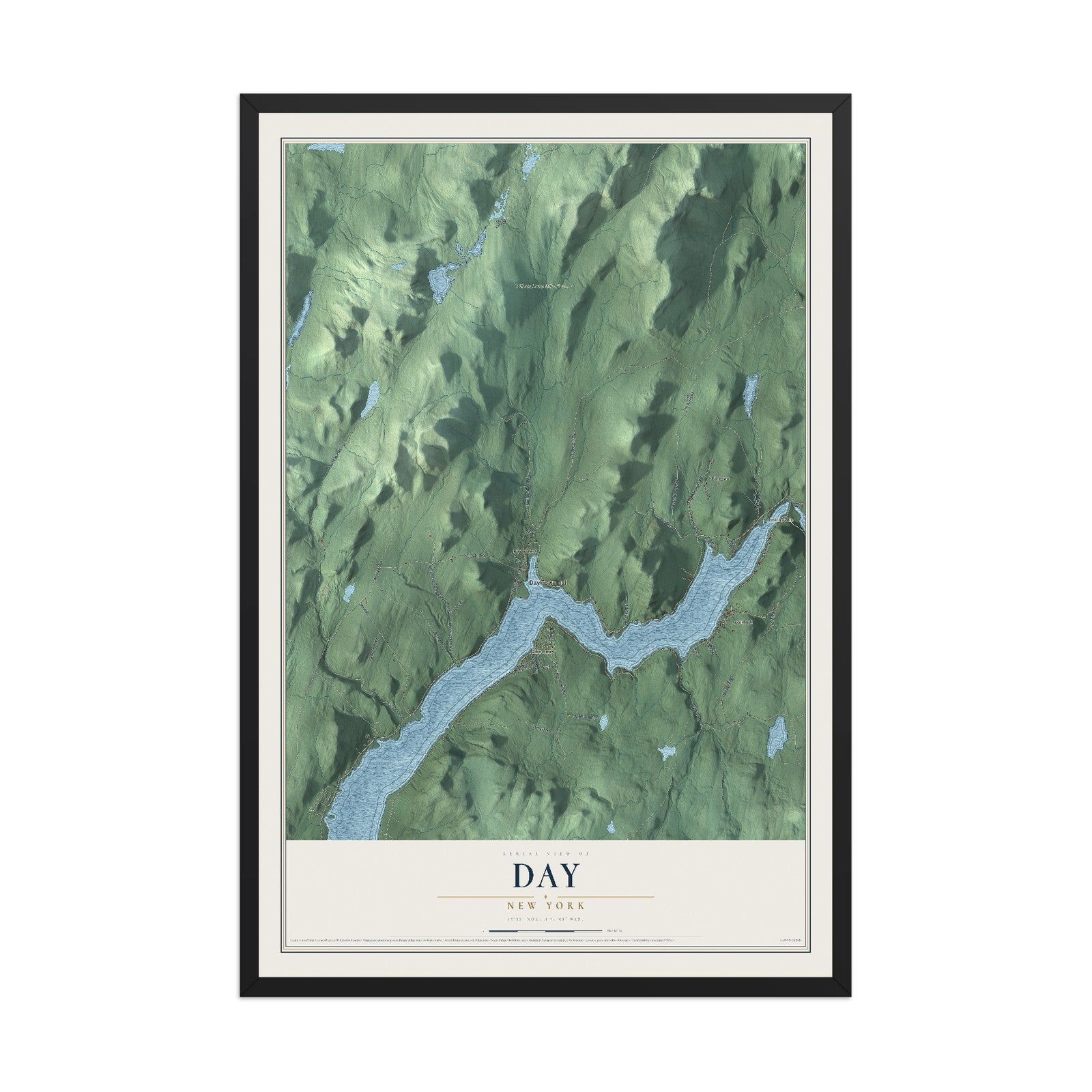 Day, New York map print, 12" x 18" W/ Black Ayous Wood Frame mockup