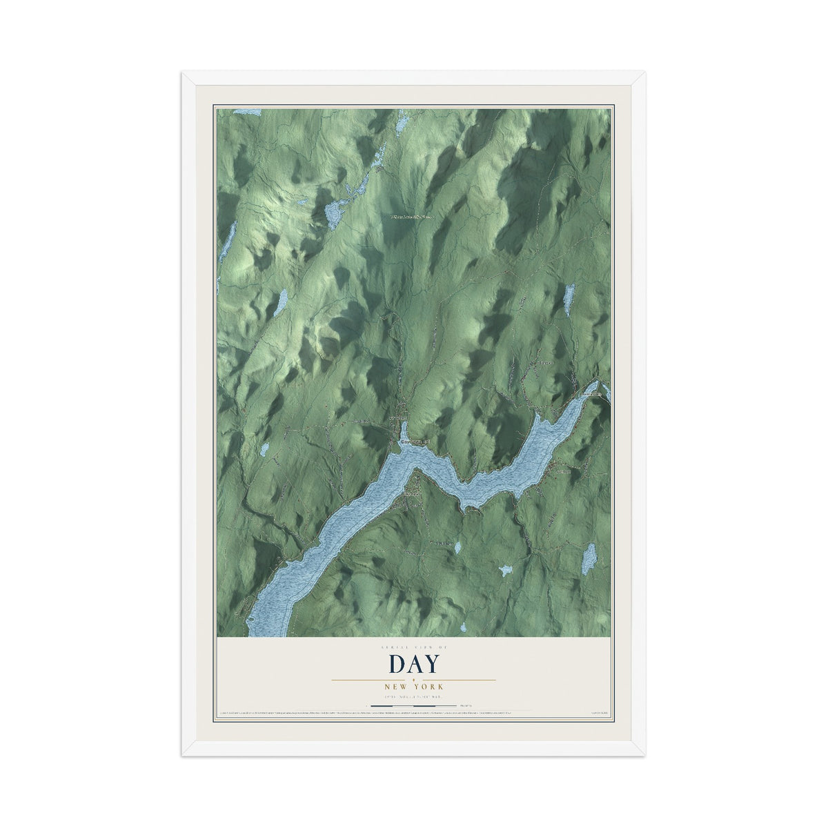 Day, New York map print, 12" x 18" W/ White Ayous Wood Frame mockup