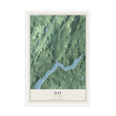 Day, New York map print, 12" x 18" W/ White Ayous Wood Frame mockup