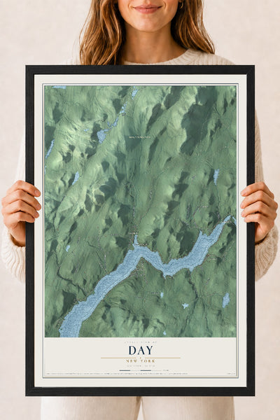 Day, New York map print, 18" x 24" W/ Black Ayous Wood Frame mockup
