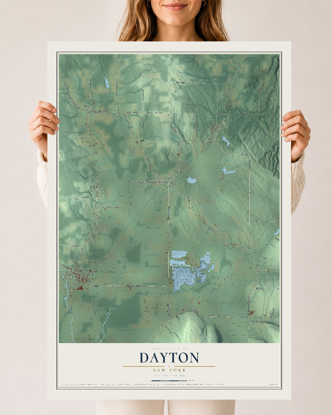 Dayton, New York map print, 24" x 36" Archival Matte Print mockup